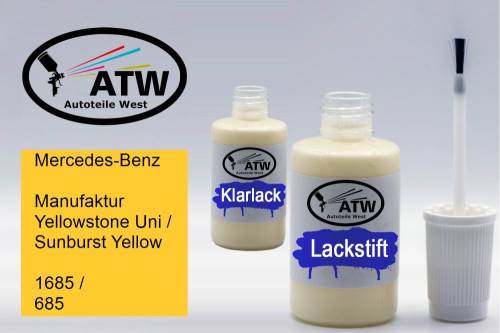 Mercedes-Benz, Manufaktur Yellowstone Uni / Sunburst Yellow, 1685 / 685: 20ml Lackstift + 20ml Klarlack - Set, von ATW Autoteile West.